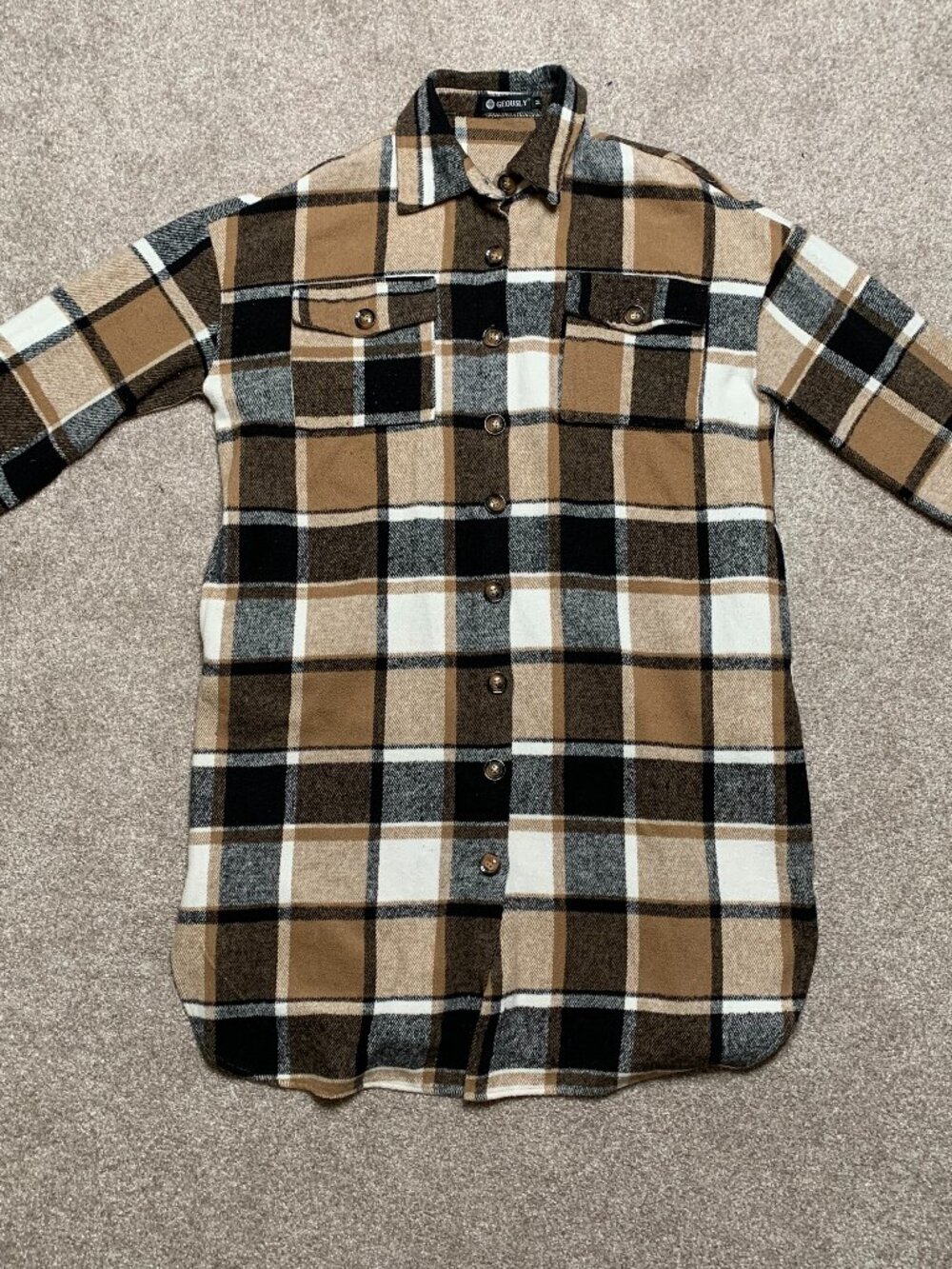 GEOUSLY Warm Plaid Long Sleeve Flannel Dress Brown, black Size Medium